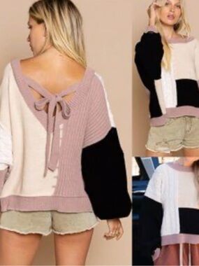 Colorblock Tie-Back Sweater Women Large Brown
Pink 3/4 Balloon Sleeve  Brand New
